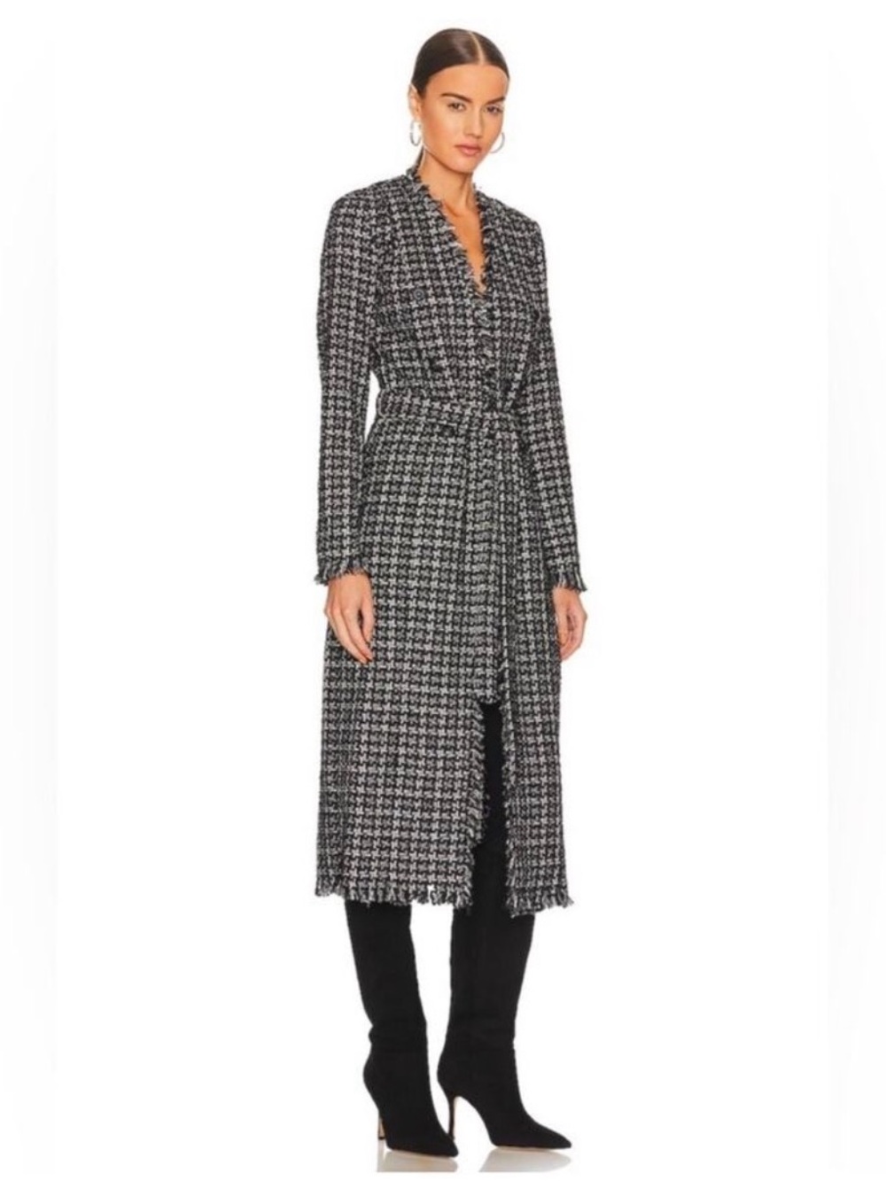 L'AGENCE Oakley Longline Tweed Belted Long Coat jacket - Picture 3 of 16